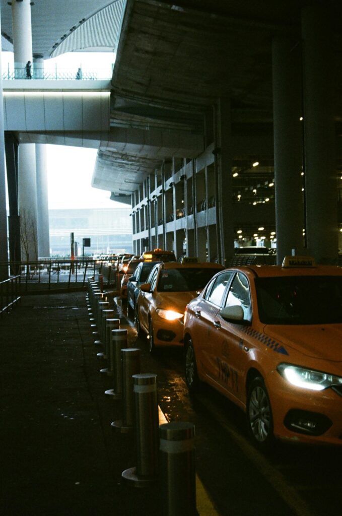 Line of Yellow Cabs at the Airport
